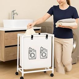 GUDEMAY Collapsible Laundry Basket | With Lockable Wheels | Multipurpose | Non - Woven | Plastic Thick Frame | Washing Clothes Storage Basket | 50L | Large-29