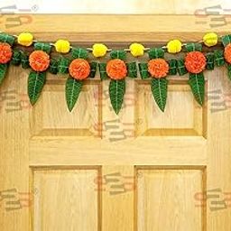S2S Mango Leaves and Flowers Decoration at Home I Door Toran I Door Hangings for Decoration (Orange- Flowers) (Length - 40 Inch)-image-35