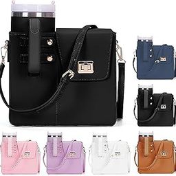 House of Quirk Outdoor Portable Crossbody Tumbler Holder Bag with Purse Compartment – Travel Water Bottle Carrier for Hiking, Walking, Camping (Black)-image-79