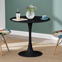 ELEVATION Wooden Round Coffee Table, Tall End Table, Pedastal Base Sofa Side Table Modern Tulip Table for Living Romm Bedroom (Black)-image-99