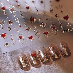 5D Embossed Nail Stickers for Nail Art, Heart Nail Decals Self Adhesive Valentine's Day Nail Art Supplies Gold Stars Moon Nail Design Stickers Cute Valentine Nail Art Decals for Women Nail Decorations-image-88