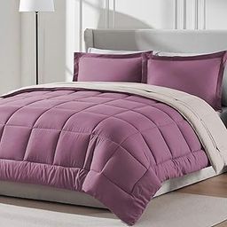 FURBO Reversible 200 GSM AC Comforter Set Double Bed with 2 Pillow Covers, Quilt for Double Bed King Size for All Season Comfort (90x100 Inches, Plum & Vanilla)-image-95