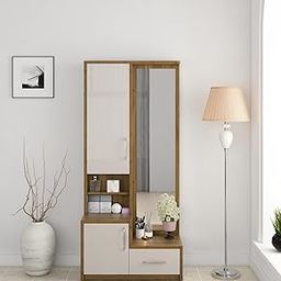 Spacewood Dressing Table | Pearl | 3 Year Warranty | 6 Shelves & 1 Drawer, 1 Shutter Storage, Vanity Table for Bedroom, Living Room, and Home| Engineered Wood | Ceramic High Gloss-image-21