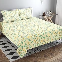 Bsb Home Premium Pure Cotton 220 Tc Flat Double Bed Bedsheets for Summer Breathable | Wrinklefree (Size-220 X 230 Cm) with 2 Pillow Covers (Size-18 X 28 Inches, Light Green) - Floral-17