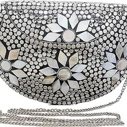 Silver metal Beaded Ethnic purse Girls Bridal Bag cross body bag for women/Girl party clutch Metal clutches Vintage Brass-image-90