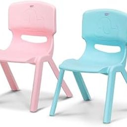 HAPPY BEAR - Plastic Kids Chair for Boys and Girls,Double Chair for Kids,Study Kids Study Chair Set,Kids Chairs for 2 3 4 5 to 10 Years, Pack of 2 (Blue, Pink)-2