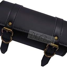 Dhe Best Bike Side/Rear Saddle Bag Round Style Tool Bag Storage Tool Pouch 2 Strap Closure Black for RE Standard Bullet 500 EFI-19