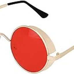 Unisex red round sunglasses-image-91