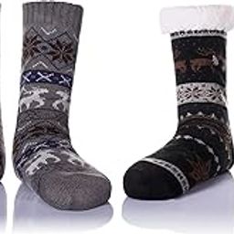 Men Winter fluffy Snowflake Fleece white soft terry fur Lining Knit Thick thermal Warm Christmas Slipper Socks (Pack Of 2 | MULTICOLOR | MULTI RANDOM DESIGN)-image-73