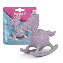 Baybee Silicone Baby Teether for Teething Gums, Manhattan Teething Rattle Toy with Loops Ring, 100% Food Grade Silicone & BPA Free Teether Toy for Babies, Chew Teether for 6 to 12 Months (Horse Purple)-28