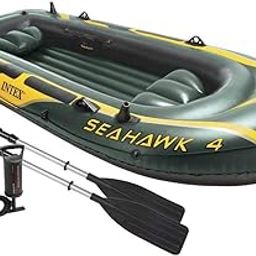 Intex Inflatable Air PVC Seahawk 4 Boat Set, Multi Color-image-14