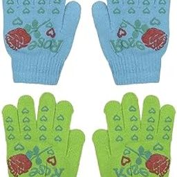2 Pairs Woolen Soft Gloves for Girls, Full Fingered Winter Hand Gloves for Girls Multicolor-image-95