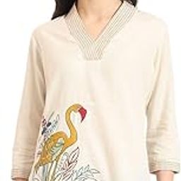 Off White Cotton V-Neck Embroidery Top-image-21