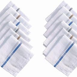 Cotton Handkerchiefs for Men, 41 x 41 cm, Large Size Cotton Hanky for Gents, White & Color Stripes Napkins-image-100