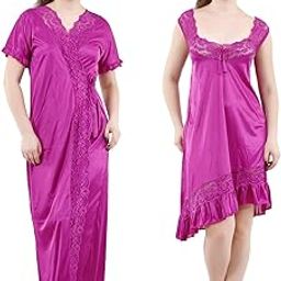Women's Satin Solid Maxi Length Nighty with Robe (Size - Free Size) (Nightwear Set Pack of 2)-image-44