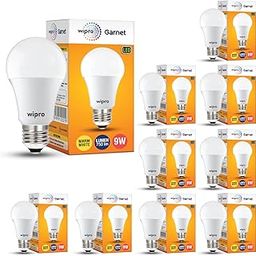 wipro Polycarbonate Garnet Base E27 9-Watt LED Bulb (Warm White) - Pack of 10-24