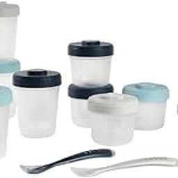 Beaba Set of 12 Storage Pots and 2 Silicone Weaning Spoons, Interlocking, Stackable Pots, 100% Airtight, Freezable, Breast Milk, 2 x 90 ml + 4 x 150 ml + 6 x 250ml, Storm-image-72