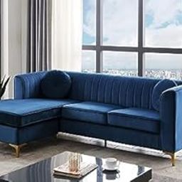 A to Z Furniture L Shape 3 Seater Chesterfield Sofa with Chaise Lounge, Couches for Living Room, L-Shaped Couch with Storage Ottoman, Sectional Couch for Small Living Room, (Blue 2)-image-57