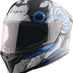 Vega Sonic Saw ISI and DOT Certified Gloss Finish Full Face Helmet for Men with Clear Visor and Spoiler-Black Blue-L-image-55