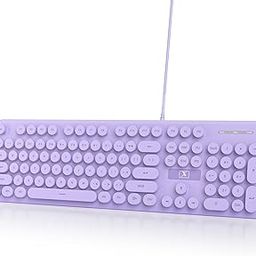 Ussixchare Wired Retro Computer Keyboard, Quiet Typewriter Keyboard, Purple Cute Keyboards Light up with Round Keycaps, LED Backlit,104-key for PC, Laptop(Purple)-image-20