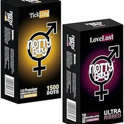 NOTTY BOY 1500 Dots and Ultra Ribbed Combo Pack Condom - 20 Count-12