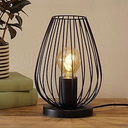 Homesake Metal Cage Table Lamp, Vintage Flame Table Lamp, Incandescent E27 Decorative Bedside Lamp (Rugby), Black-30