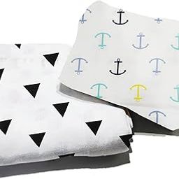 Organic Cotton Muslin Pack of 2 Baby Bath Towel Cotton Cloth Premium Baby Washable, Reusable, Absorbent, Extra Soft 120 X 120 Cm_Anchor & Multi Dot-6