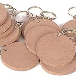 Generic DIY MDF Key Chains - Brown Wooden Circle-Shaped Key Chains for Painting & Decoupage - Set of 20, 2 in X 2 in-1