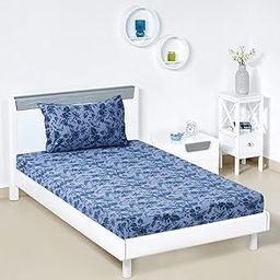 Amazon Brand - Solimo 144 TC Solimo Foresty Blue 100% Cotton Single Bedsheet with 1 Pillow Covers Deep Blue-4