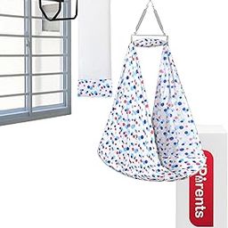 VParents Preemie Baby Swing Cradle with Mosquito Net Spring and Metal Window Cradle Hanger (Blue)-13