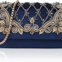 Luxury Embellished Clutch Velvet with Beads and Sequins, 20 cm x 12 cm (Navy Blue)-image-16