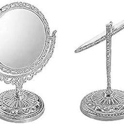GLAN Double Sided Decorative Dressing Table Makeup Mirror with Stand Tabletop Shaving Mirror (Round Silver, Pack of 1)-22