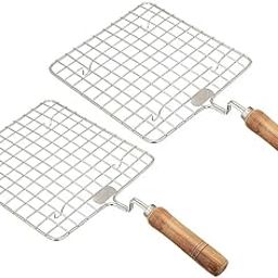 SMAX Kitchen Ware Square Roaster Tandoor Barbeque/Roti/Papad Jali Griller with Wooden Handle- (Silver) (Pack of 2)-picture-20