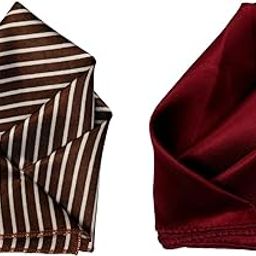 Men’s Pocket Square Set – Brown Striped & Maroon Satin – Elegant Combo for Suits & Formal Attire-50