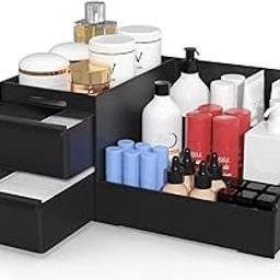 Professional Beauty Storage Organiser with 2 Drawers, Cosmetic Display Stand (Black)-image-62