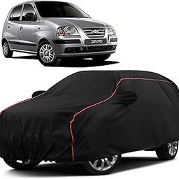Sulfar 100% Water Resistant Car Body Cover Compatible with Mirror for Hyundai Santro Xing (Triple Stitched, Full Bottom Elastic, Black with Red Piping)-image-62