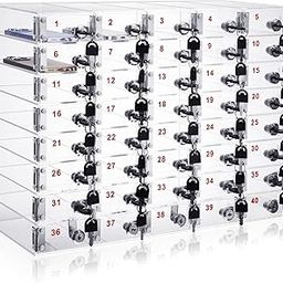 Layhit Clear Acrylic Cell Phone Storage Cell Phone Storage Cabinet Wall Mounted Cell Phones Storage Clear Cell Phone Locker Box with Door Locks for Classroom School Office (40 Slots)-24