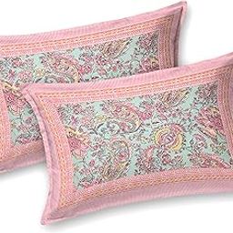 ElanorHomes 180 TC Pure Cotton Pillow Covers Set of 2, Bedroom Pillows with Zip Closure, Soft Smooth Cool Breathable Pillowcases for Home (27x18 inch, Forest Glow) (Petal Glow)-image-83