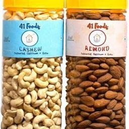 41 foods Premium Dry Fruits & Nuts Combo Of Healthy Fresh Raw Whole Cashew Real Californian Almond Kernal (150Gm X 2) 300 Gram | Badam Kaju-image-70
