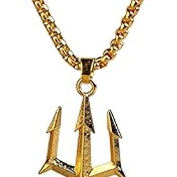 Gold-Plated Bholenath Trishul Pendant Necklace with Box Chain for Men (Golden Trishul)-picture-32