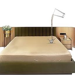 100% Terry Cotton Waterproof Mattress Protector (72"x74") Ultra Soft Leak Proof & Hypoallergenic | Elastic Fitted, Dry & Soft Cooling Sheet with Air Flow Technology | Peaceful Sleep for Kids (Beige)-image-88