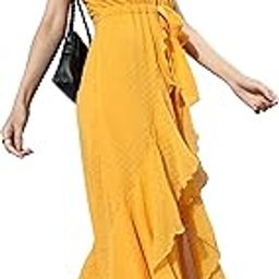 Women's Mustard-Yellow Halter Neck Sleeveless Solid Ruffled Regular Jumpsuit-image-56