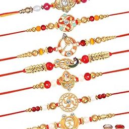 Designer Rakhi Set Of 7 With Roli Chawal and Card For Rakshabandhan | Rakhee For Brother | Rakhi For Kids | Bhaiya Rakhis-image-64