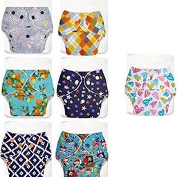 SuperBottoms BASIC Cloth Diaper | Side Leakage Proof Reusable Cloth Diaper with Quick Dry UltraThin pads|Freesize, Rash Free,for Kids 0-3 Yrs|Stay Dry & Lasts up to 3Hrs - (Assorted) (Basic Pack of 7)-0