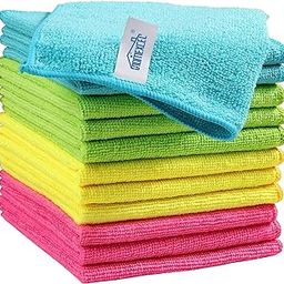 HOMEXCEL Microfiber Cleaning Cloth,12 Pack Cleaning Rag,Cleaning Towels With 4 Color Assorted,11.5"X11.5"(Parrot Green/Sky Blue/Yellow/Pink)-2