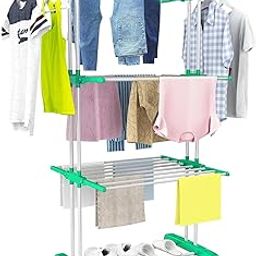 Amazon Brand - Umi MaxDry Cloth Drying Stand| Perfect Use for Balcony and Indoor Laundry Racks| Cloth Dryer Stand for Drying Clothes|Cloth Hanging Drying Stand, 3-Level, (Green)-image-90