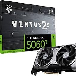 MSI GeForce RTX 5060 Ti 16G Ventus 2X OC Plus Graphic Card - NVIDIA GeForce RTX 5060 Ti GPU, 16GB GDDR7 128-bit Memory, 28 Gbps, PCI Express Gen 5 x16 Interface, Upto 2602 MHz, STORMFORCE Fan-2