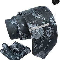 Floral Tie For Men – Formal Ties Set With Pocket Square, Cufflink, Tie Clip & Flower Pin With Gift Box For Mens (AXFL)-image-25