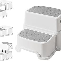 EVVIX Double up Step Stool for Kids, Anti-Slip Sturdy Toddler Two Step Stool for Bathroom, Kitchen and Toilet Potty Training-image-88