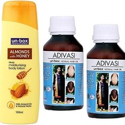 Un-box Professional Almonds with Honey Deep Moisturising Body Lotion, 100ml With *Original Adhivasi Hair Growth Oil | Ayurvedic Adiwasi Herbal Kesh tel with Natural 200*-5